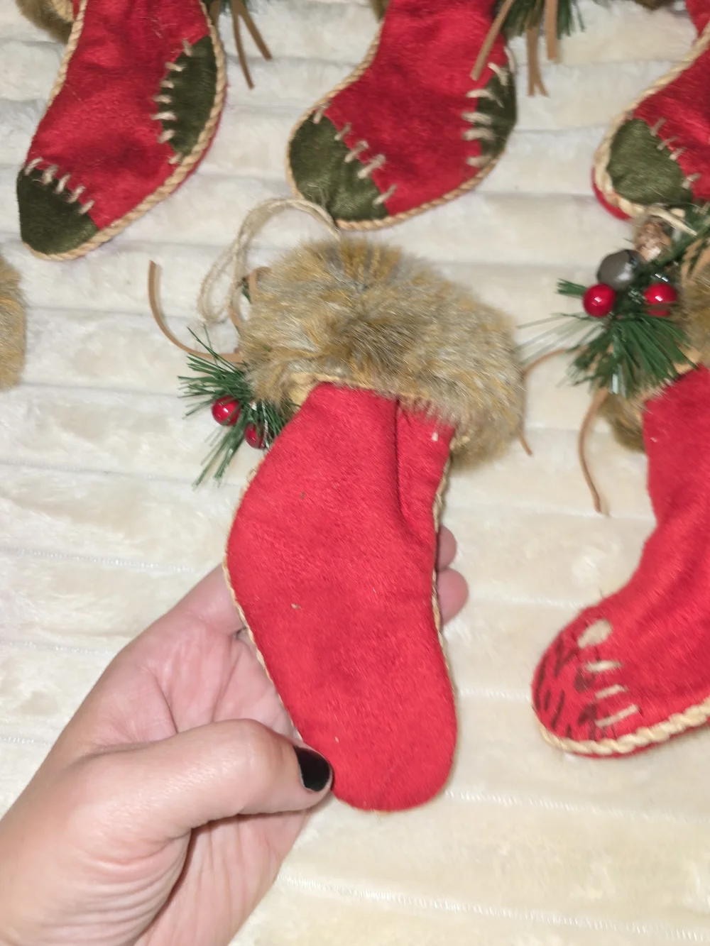 8 Vintage Rustic Christmas Stocking Ornaments